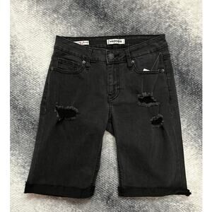Vigoss Black Denim Marley Bermuda Distressed Cuffed Mid Rise Shorts Size 25 | 2